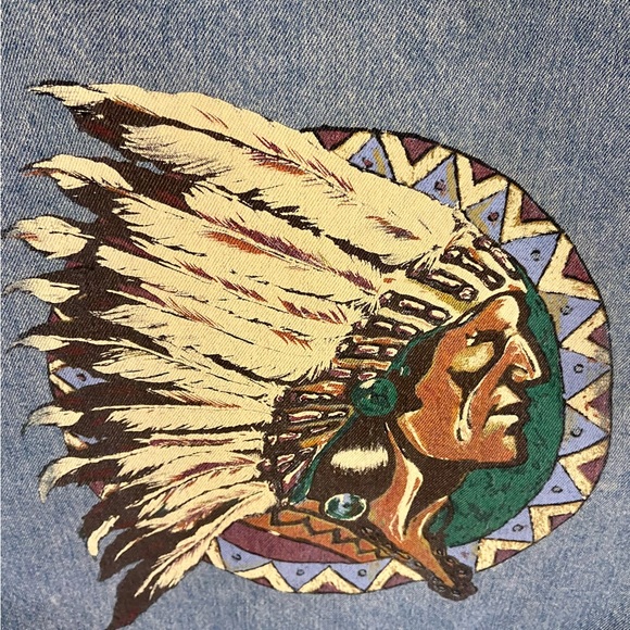 Polo Ralph Lauren Vintage Indian Head Native American Jean Jacket Denim Large - Picture 3 of 7